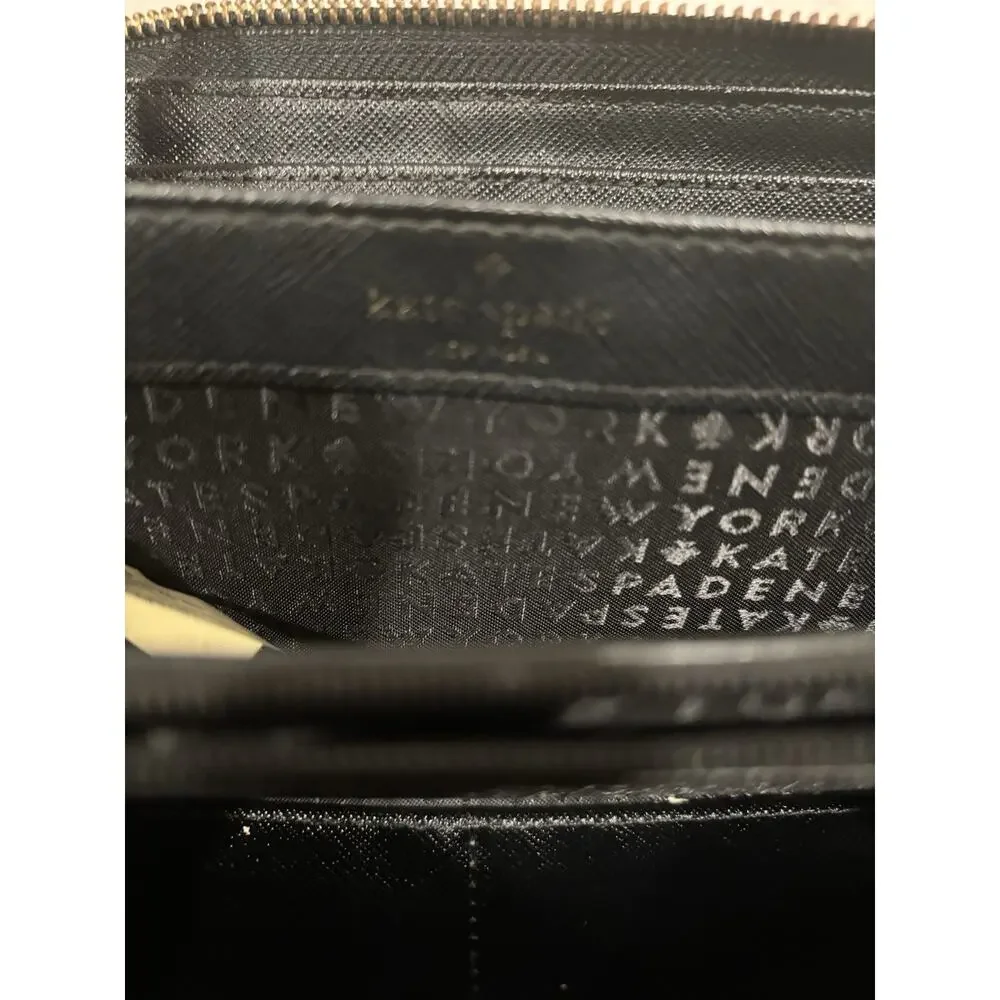 Kate Spade New York Black Solid Logo Zip-Around Wallet Credit Card Holder